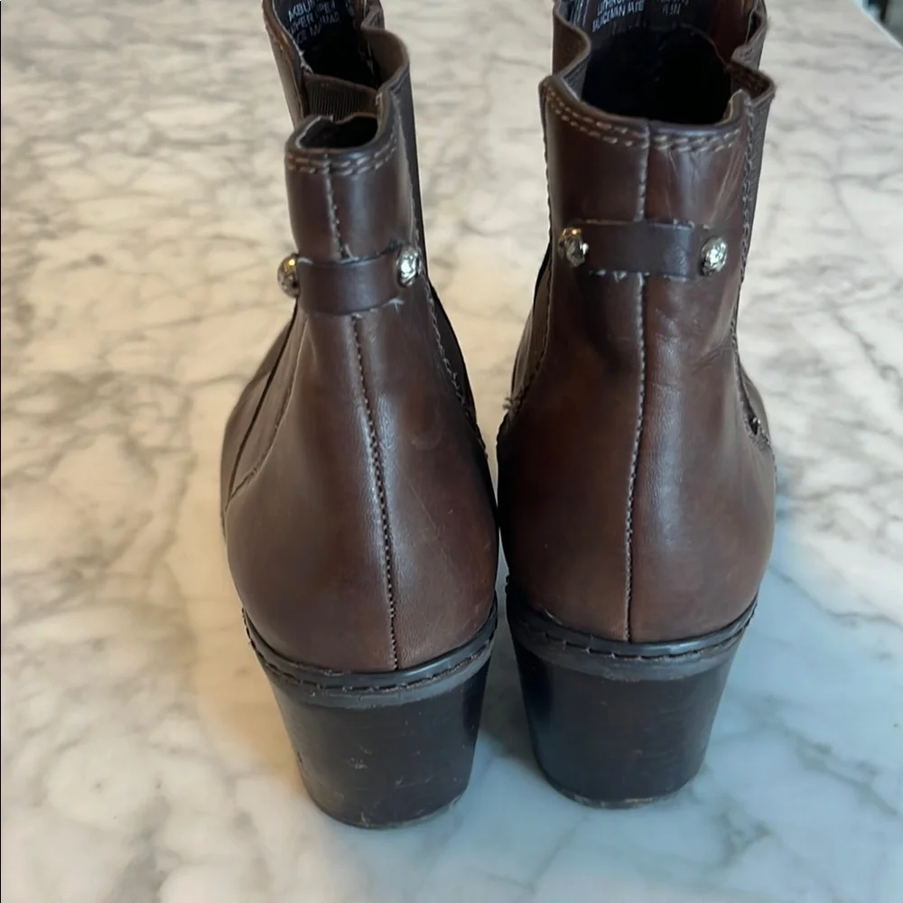 Anne Klein Brown Leather Ankle Booties with Elastic Panels